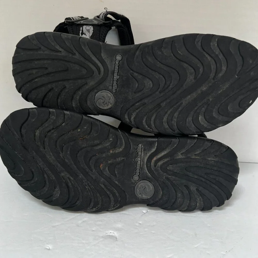 Ocean Pacific Black/Grey Sandals Adjustable Hook & Loop Straps Men's‎ Size 8